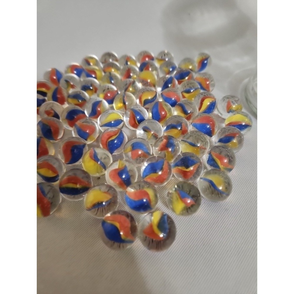 Lot Of 71 Cat'sEyeGlass MarbleClear Blue Yellow Red Orange Vein
